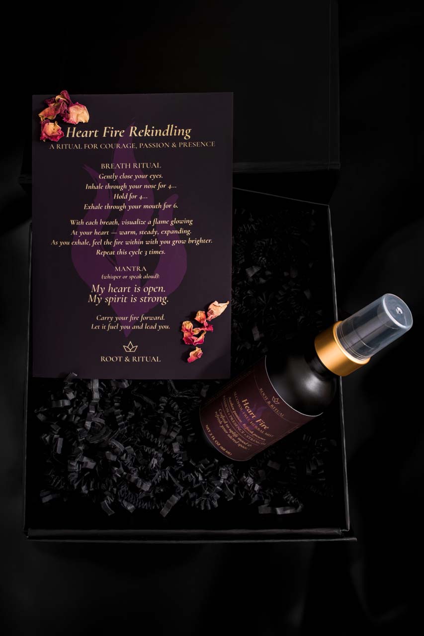 Root & Ritual Gallery – Heart Fire Mist Kiton Black Background