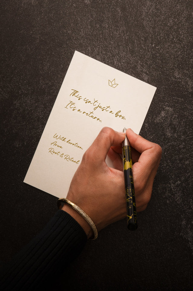 Root & Ritual Founder Writing on Ritual Card