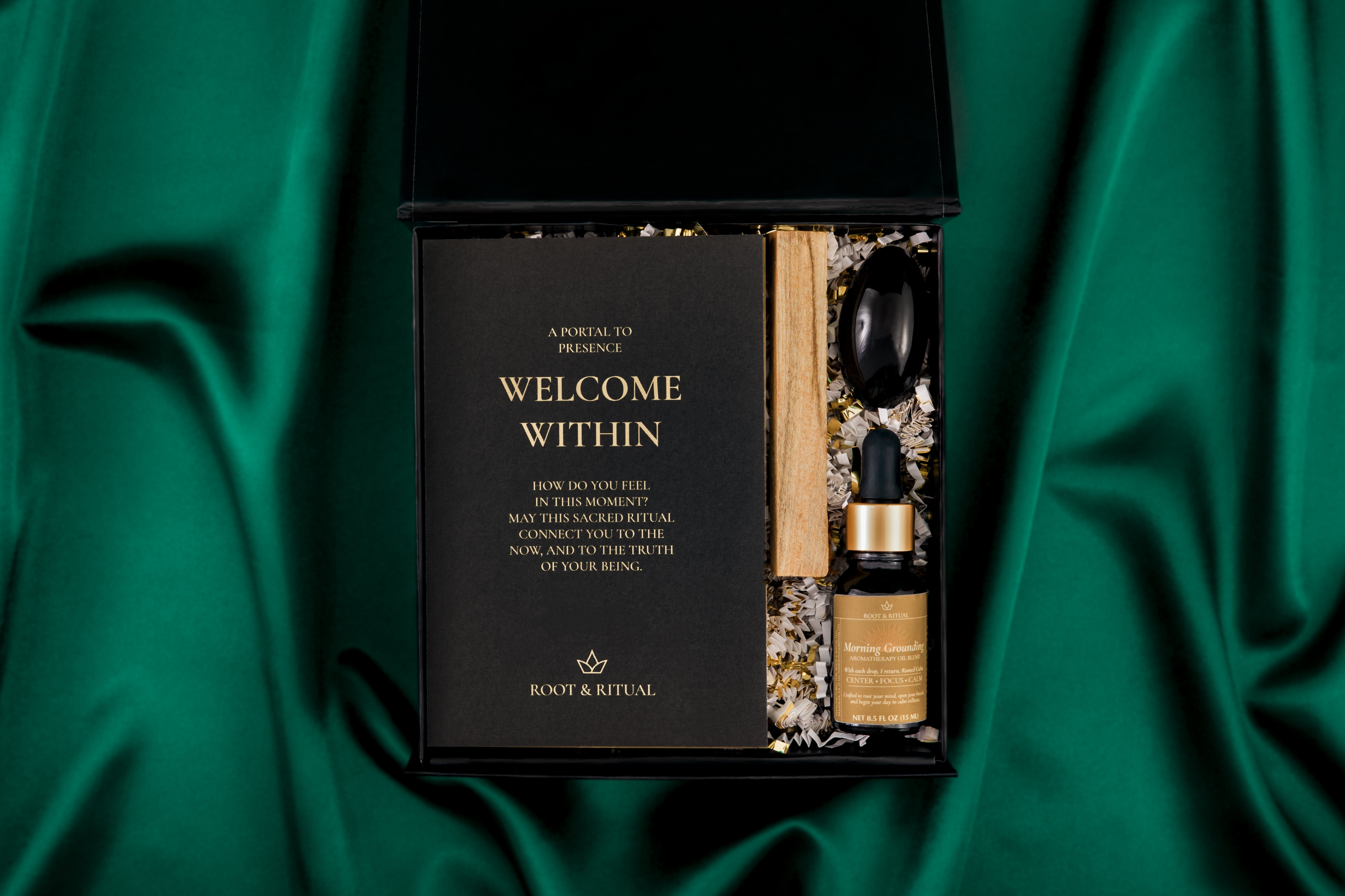 Root & Ritual Morning Grounding Kit – Oil, Palo Santo, Smoky Quartz, Ritual Cards