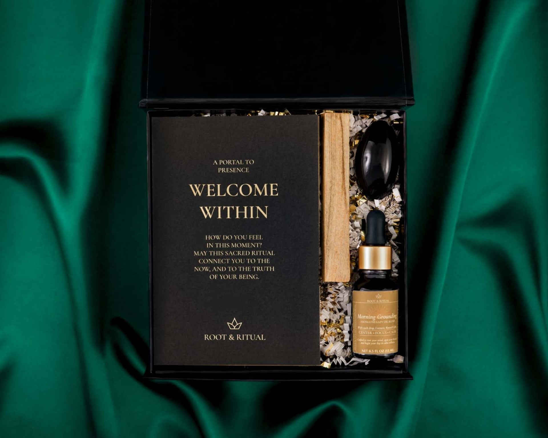 Root & Ritual Morning Grounding Kit – Oil, Palo Santo, Smoky Quartz, Ritual Cards