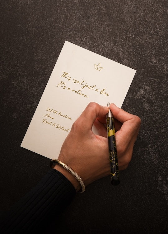 Root & Ritual Founder Writing on Ritual card